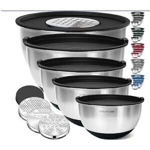 NEW Priority Chef Stainless Steel Mixing Bowls with Lids, 3 Grater Attachments